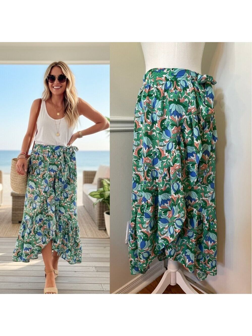 🐈Crazy Dizzy Printed Asymmetrical Ruffled Wrap Skirt S